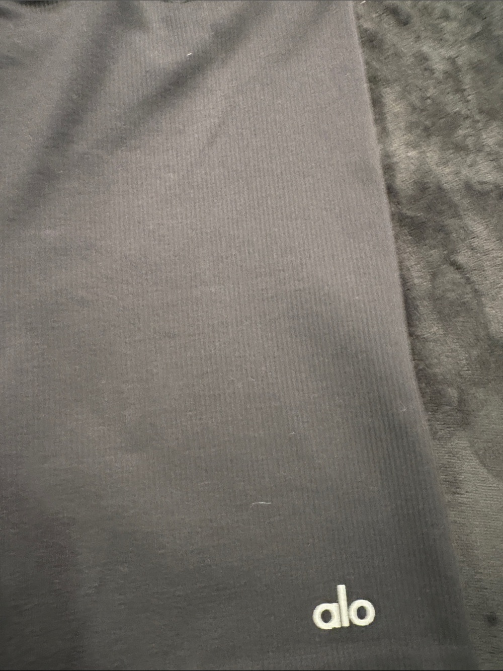 ALO Yoga Ribbed High-Waist Bike Shorts in Charcoal - Picture 2 of 7